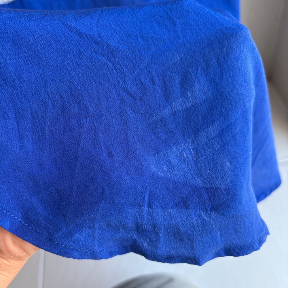 Maeve Anthro Silk 0 Blouse Sleeveless Button Carissa & Cobalt Colorbock Collar - Picture 7 of 10